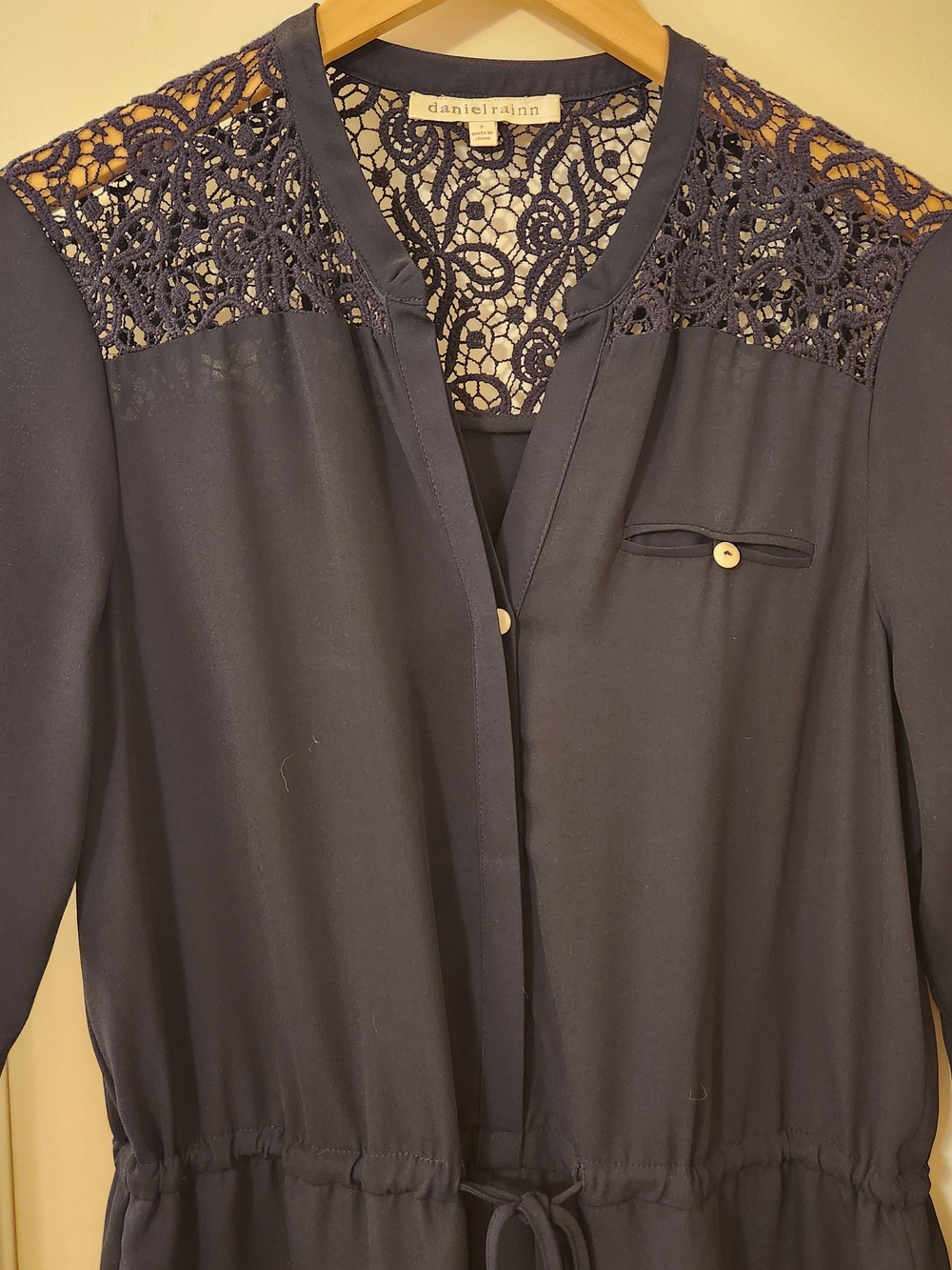 daniel rainn Navy Lace Yoke Drawstring Romper